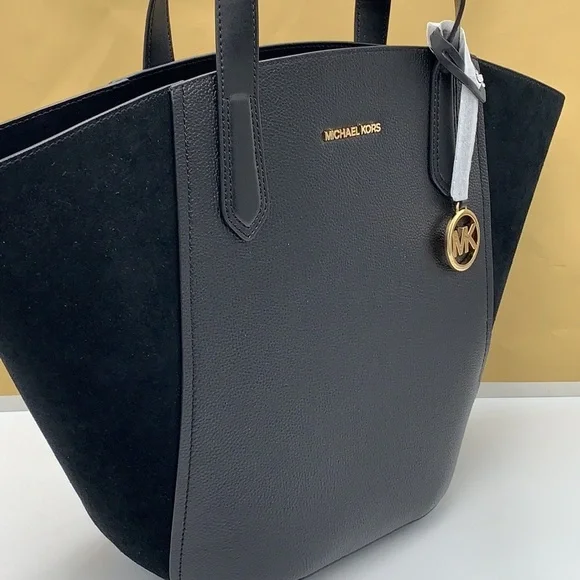 MICHAEL KORS PORTIA LARGE TOTE BLACK COLOR Pebbled leather/ suede - Picture 12 of 14